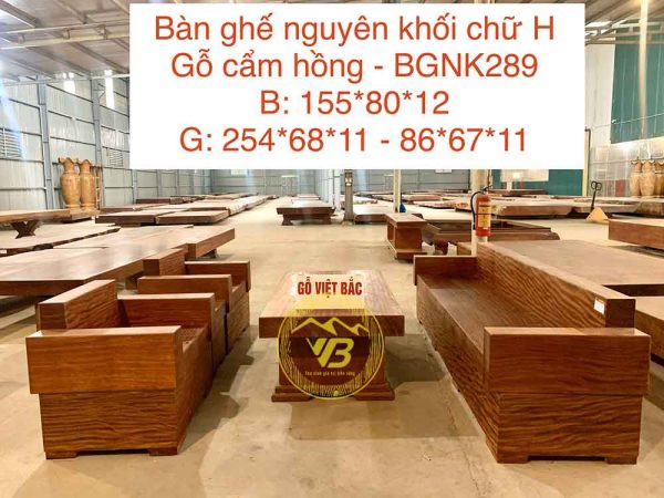 Bàn ghế nguyên khối chữ H gỗ Cẩm Hồng BGNK289 1