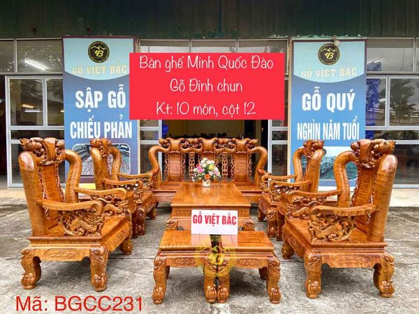 Bộ bàn ghế Minh Quốc Đào cột 12, 10 món BGCC231 1