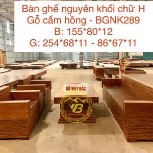 Bàn ghế nguyên khối chữ H gỗ Cẩm Hồng BGNK289 1
